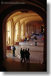 cloisters, europe, france, hallway, louvre, paris, people, vertical, photograph