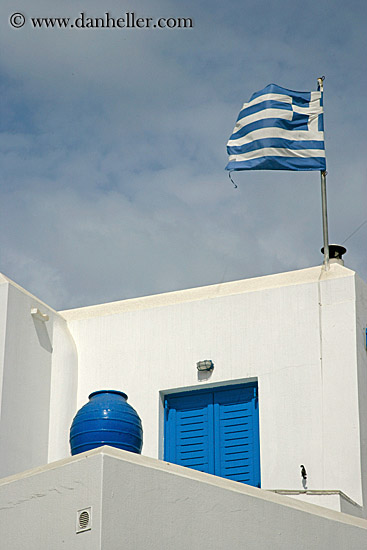 Images Of Greece Flag. greek-flag-w-pot-on-stucco-