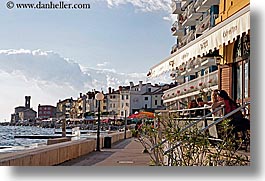 buildings, cafes, clouds, europe, horizontal, outdoors, pirano, slovenia, water, photograph