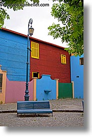 argentina, benches, buenos aires, la boca, lamps, latin america, painted town, vertical, photograph