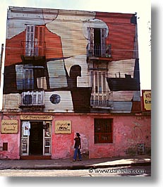 argentina, buenos aires, la boca, latin america, painted town, pink, shops, vertical, photograph