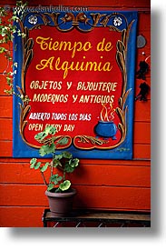 argentina, buenos aires, la boca, latin america, painted town, plants, signs, vertical, photograph