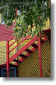 argentina, buenos aires, la boca, latin america, painted town, red, stairs, vertical, photograph