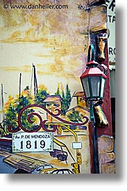 argentina, buenos aires, la boca, lamps, latin america, painted town, streets, vertical, photograph