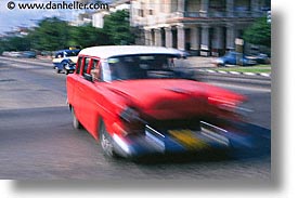 caribbean, cars, cuba, havana, horizontal, island nation, islands, latin america, motion blur, red, south america, speedy, photograph