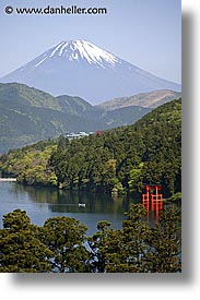 asia, fuji, gates, hakone, japan, mountains, mt fuji, torii, vertical, photograph