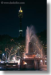 australia, fountains, lights, nite, structures, sydney, vertical, water, photograph