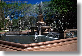 australia, fountains, horizontal, nature, park, plants, shade tree, structures, sydney, trees, water, photograph