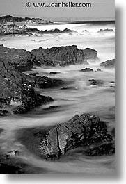 black and white, cal coast, california, california coast, monterey, rocks, vertical, waves, west coast, western usa, photograph