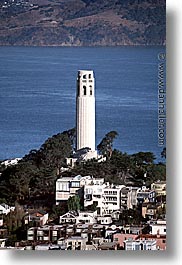 california, coit, coit tower, houses, san francisco, vertical, west coast, western usa, photograph