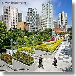 buildings, california, cityscapes, gardens, pedestrians, people, san francisco, square format, west coast, western usa, yerba buena, photograph