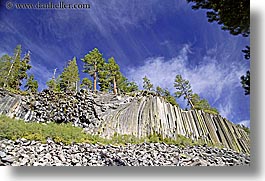 california, devils postpile, horizontal, national monument, rocks, sierras, trees, west coast, western usa, photograph