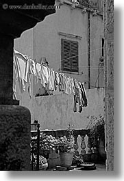 black and white, croatia, dubrovnik, europe, hangings, laundry, vertical, photograph
