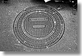 black and white, covers, croatia, europe, horizontal, manholes, split, photograph