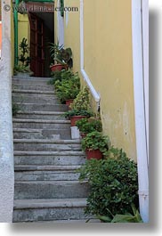 colors, croatia, europe, green, plants, potted, stairs, veli losinj, vertical, photograph