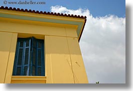 athens, blues, clouds, europe, greece, horizontal, houses, shutters, yellow, photograph