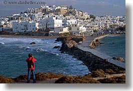 europe, greece, horizontal, men, nature, naxos, ocean, photographing, towns, water, photograph
