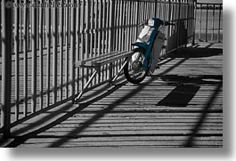 bars, black and white, blues, europe, greece, horizontal, motor, scooter, shadowy, tinos, photograph