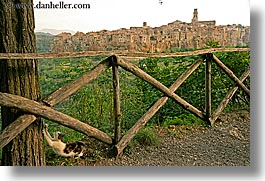 cats, cities, cityscapes, europe, fences, horizontal, italy, old, pitigliano, towns, tuscany, photograph