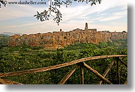 cities, cityscapes, europe, fences, horizontal, italy, old, pitigliano, towns, tuscany, photograph