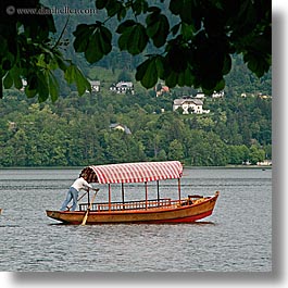bled, boats, europe, lakes, men, rowers, rowing, slovenia, square format, photograph