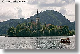 bled, boats, churches, europe, horizontal, lakes, slovenia, photograph