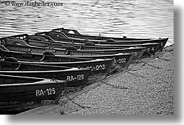 black and white, bled, boats, europe, horizontal, lakes, slovenia, uncovered, photograph