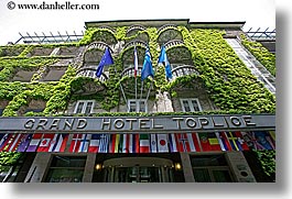 bled, europe, flags, grand, horizontal, hotel toplice, hotels, ivy, slovenia, toplice, photograph