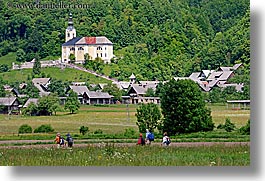 bohinj, churches, europe, hiking, horizontal, people, slovenia, walk, photograph