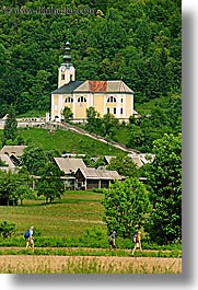 bohinj, churches, europe, hiking, people, slovenia, vertical, walk, photograph
