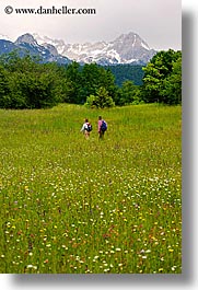 bohinj, europe, hiking, mountains, people, slovenia, vertical, walk, wildflowers, photograph