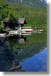 boathouse, bohinj, europe, lakes, reflections, slovenia, vertical, water, photograph