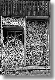 black and white, bohinj, europe, slovenia, stacked, vertical, windows, woods, photograph