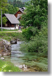 bohinj, europe, houses, rivers, scenics, slovenia, vertical, photograph
