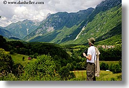 clouds, dreznica, europe, horizontal, men, mountains, scenery, slovenia, viewing, photograph