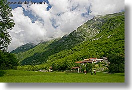 clouds, dreznica, europe, horizontal, houses, mountains, side, slovenia, photograph