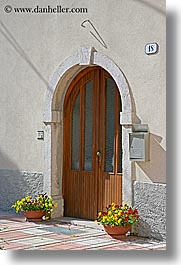 archways, doors, europe, flowers, kobarid, slovenia, vertical, photograph
