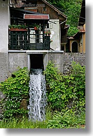 europe, houses, krupa, slovenia, stream, vertical, waterfalls, photograph