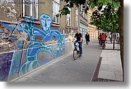 arts, bicycles, biking, cyclists, europe, graffiti, horizontal, ljubljana, people, slovenia, photograph