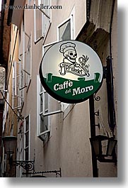 cafes, del, europe, ljubljana, moro, signs, skeleton, slovenia, vertical, photograph