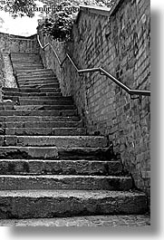 black and white, europe, ljubljana, railing, slovenia, stairs, vertical, photograph