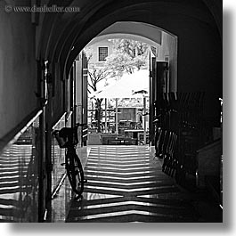 alleys, bicycles, bikes, black and white, europe, ljubljana, slovenia, square format, towns, photograph