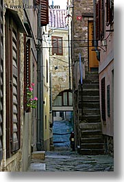 alleys, cobblestones, europe, narrow, narrow streets, pirano, slovenia, vertical, photograph