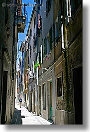 alleys, europe, narrow streets, people, pirano, slovenia, vertical, walk, walking, photograph