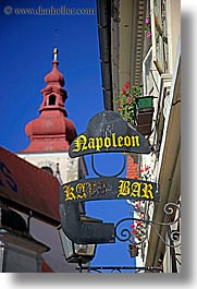bars, bell towers, europe, ptuj, signs, slovenia, vertical, photograph