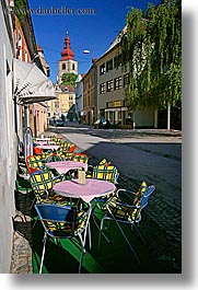 bell towers, cafes, europe, outdoors, ptuj, slovenia, vertical, photograph