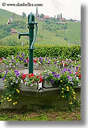 europe, flowers, slovenia, styria, vertical, water pump, photograph