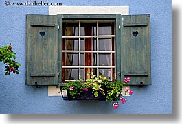 blues, europe, flowers, horizontal, slovenia, styria, walls, windows, photograph