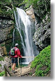 europe, hikers, men, slovenia, triglavski narodni park, vertical, watching, waterfalls, photograph