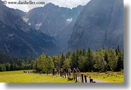 europe, gasterntal valley, hikers, horizontal, kandersteg, mountains, switzerland, trees, photograph